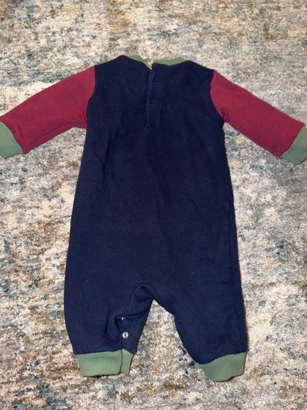 Ralph Lauren Navy Baby One-Piece with Burgundy Sleeves and Green Trim -vintage - Picture 5 of 5
